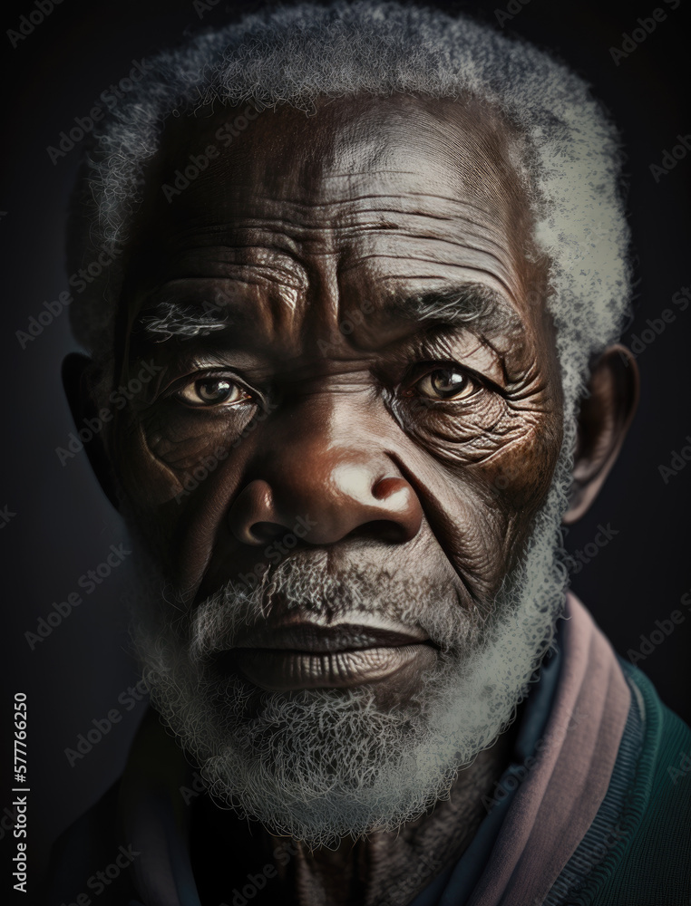 Elderly Man-Old African Man Portrait-Black Background-Generative AI Elderly Man-Old African Man Portrait-Black Background-Generative AI