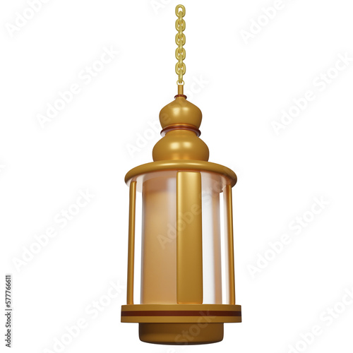 Gold Lantern 3D Ramadan on transparent background