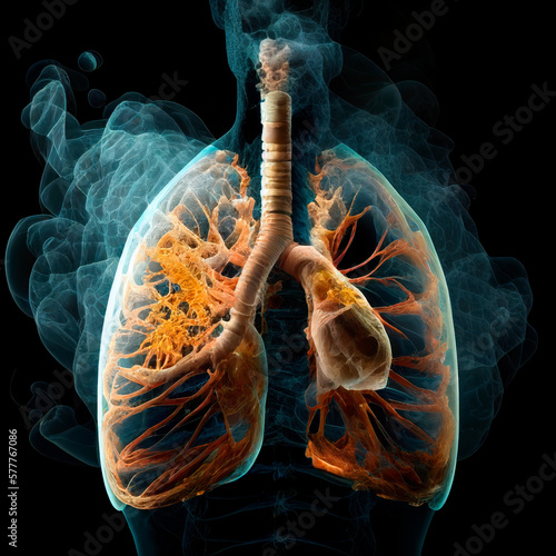 stylized lungs sick from tobacco smoke. Created with AI generation tools 