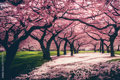 blooming japanese cherry trees