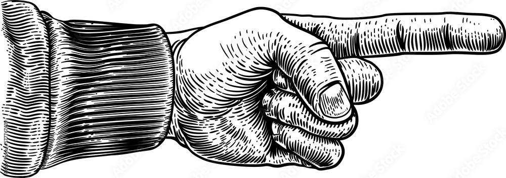 Hand Pointing Direction Finger Engraving Woodcut Stock Illustration 