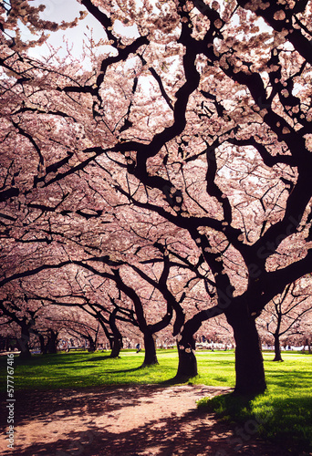 blooming japanese cherry trees