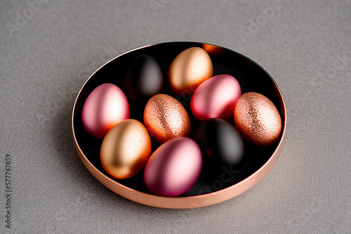 Metallic easter eggs on bowl