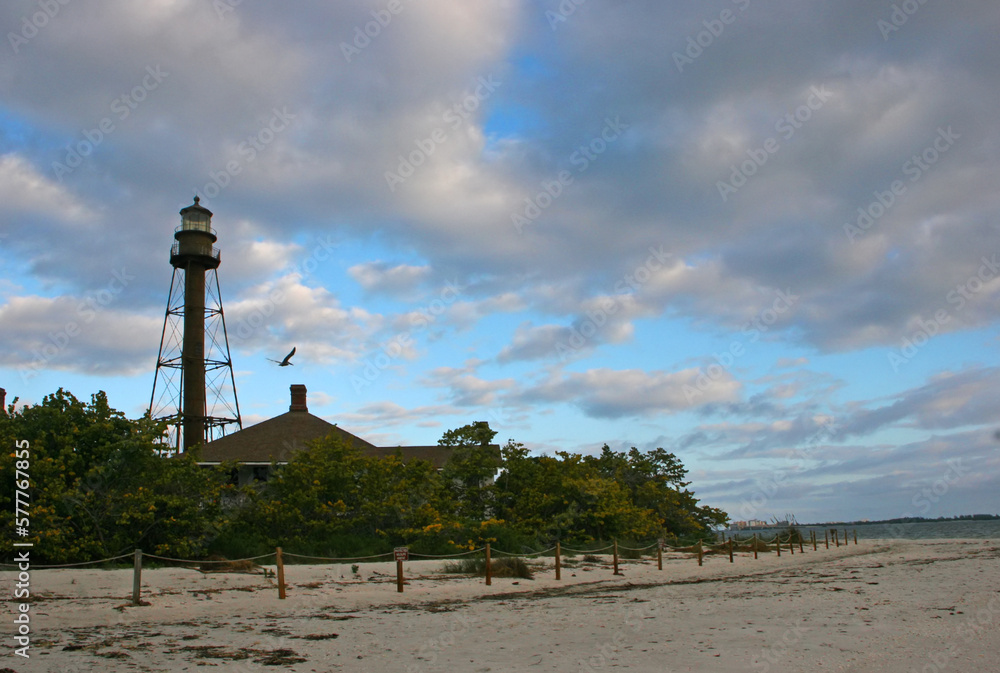 Historical Lighthouse on Cloudy Morning Sanibel Florida