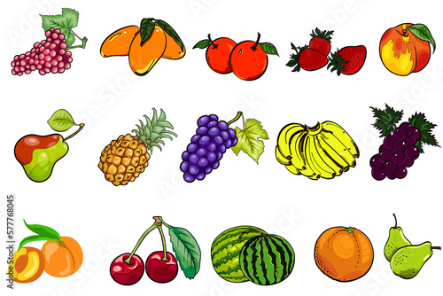 set of fruits and berries  set of fruit icons  fruit icons set  colorful icons