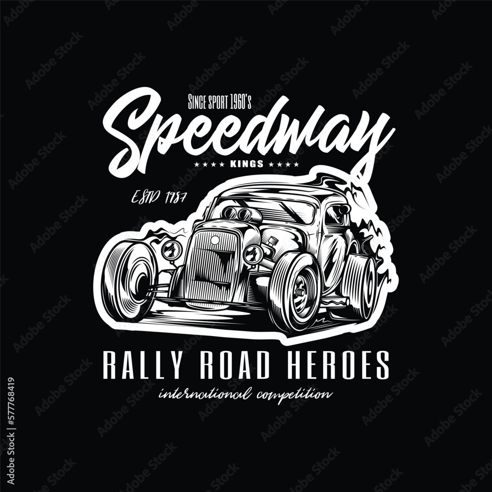 Fototapeta premium Original vector illustration. American classic hot rod in vintage style. T-shirt design.