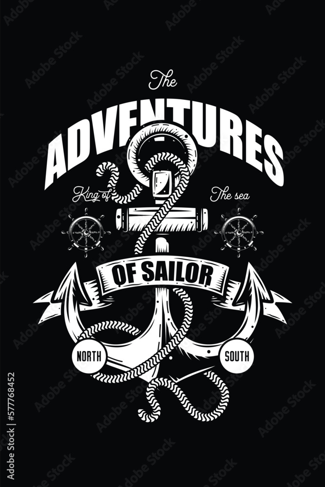 Original vector illustration in vintage style. Bright anchor, with rope ...