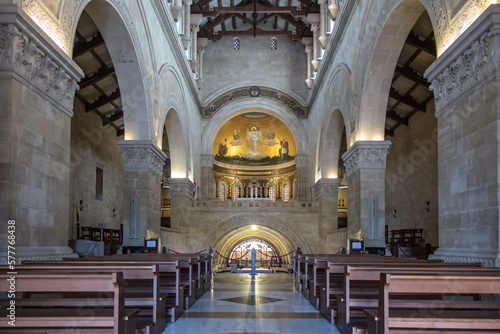 Mount Tabor. Israel. January 27  2020  Interior of the Transfiguration Church on Mount Tabor