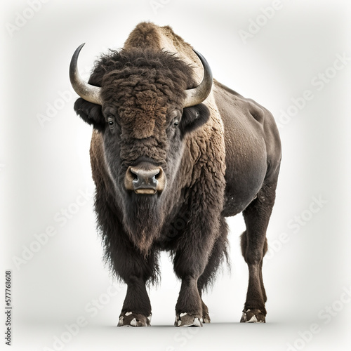 European bison on white background. Ungulate and ruminant mammals of the genus Bison. 3D realistic illustration. Based on Generative AI