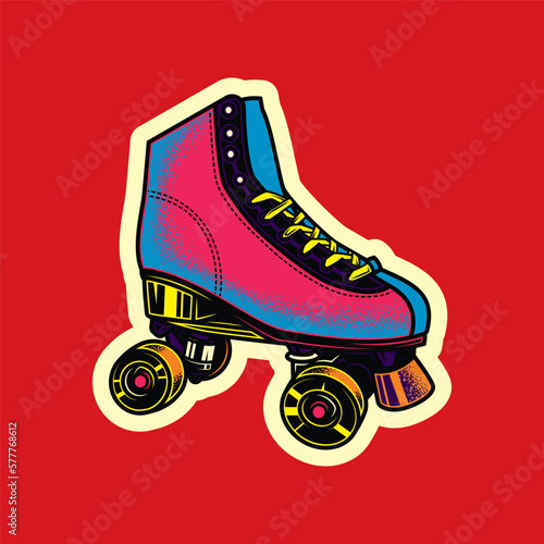 Original vector illustration in vintage style. Vintage roller skates. T-shirt design. A design element.