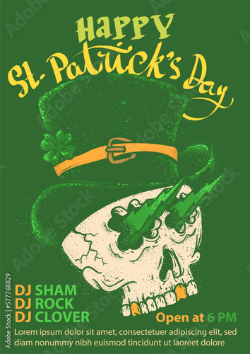 funky saint patrick skull for st patrick's day event retro style poster vector illustration