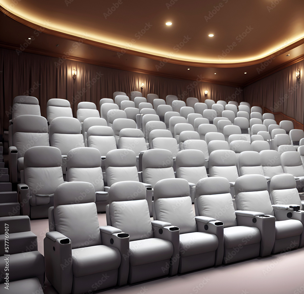 Soft and luxurious audience seats in an auditorium or movie theater