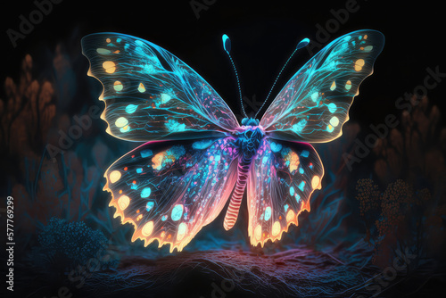 Night glowing butterflies on dark abstract background. (ai generated) © ImagineDesign