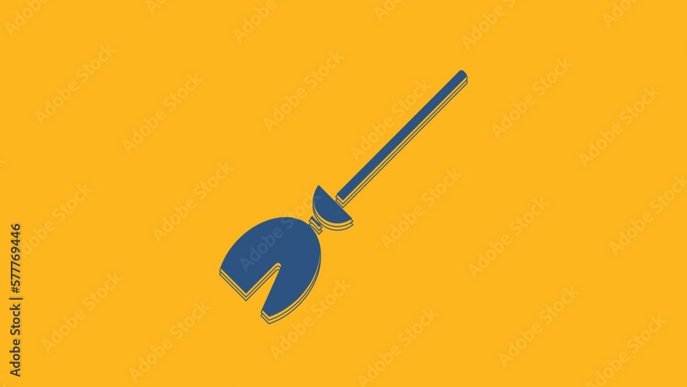 Blue Witches broom icon isolated on orange background. Happy Halloween party. 4K Video motion graphic animation Blue Witches broom icon isolated on orange background. Happy Halloween party. 4K Video motion graphic animation