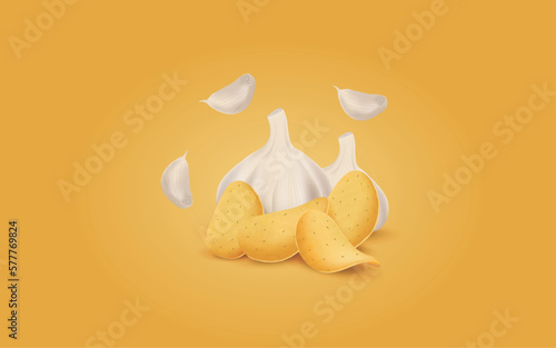 Vector Chips with Garlic. Food illustration.