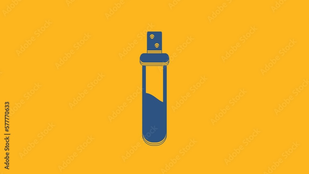Blue Bottle with love potion icon isolated on orange background. Valentines day symbol. 4K Video motion graphic animation Blue Bottle with love potion icon isolated on orange background. Valentines day symbol. 4K Video motion graphic animation
