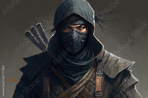 A Japanese ninja man. Concept art, Digital painting. Fantasy illustration. (ai generated)