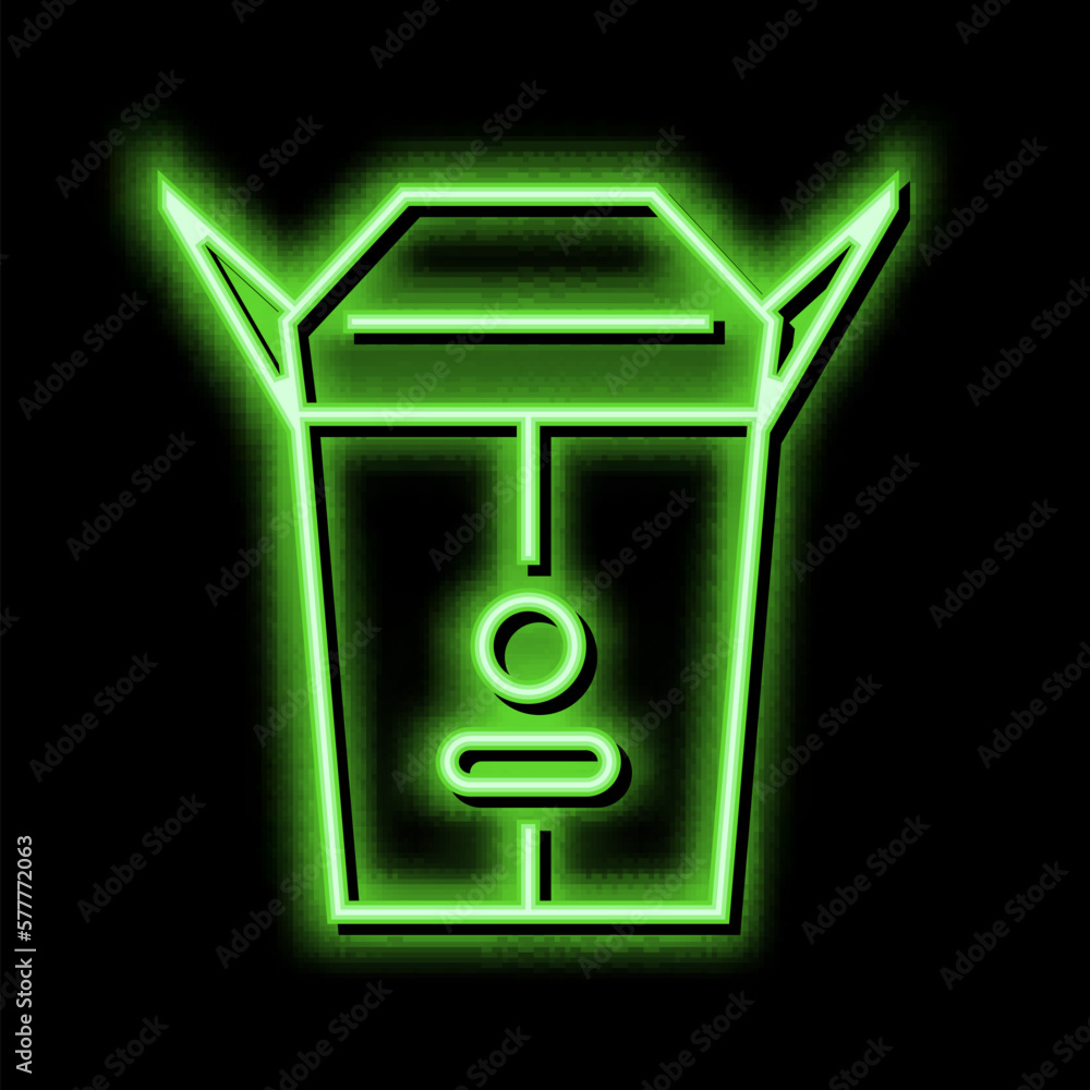 takeaway food box neon glow icon illustration - obrazy, fototapety, plakaty 