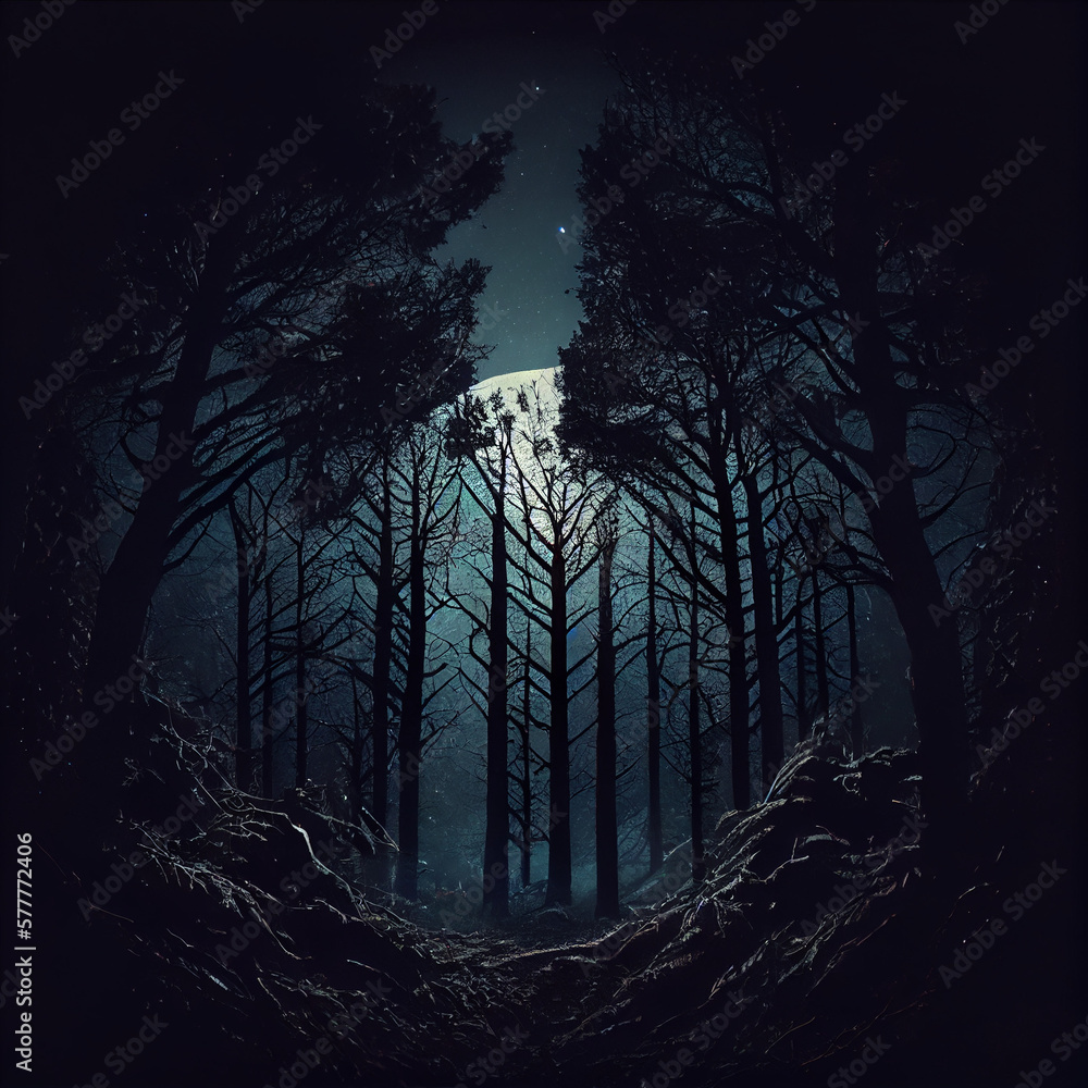Dark forest in the middle of the night Dark forest in the middle of the night