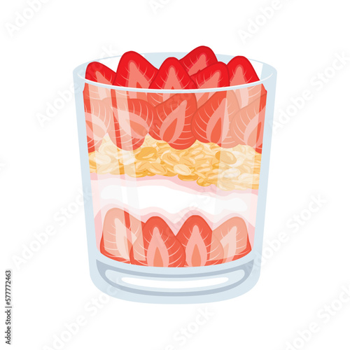 Strawberry Parfait icon vector isolated on white background. Delicious layered strawberry dessert in a glass drawing. Fresh strawberries, creamy yogurt and crunchy granola vector