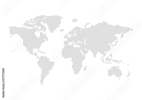 グレーの世界地図 - 角が丸い四角いで作ったドットのワールドマップ 