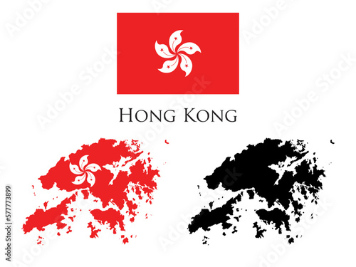 hong kong flag and map illustration vector