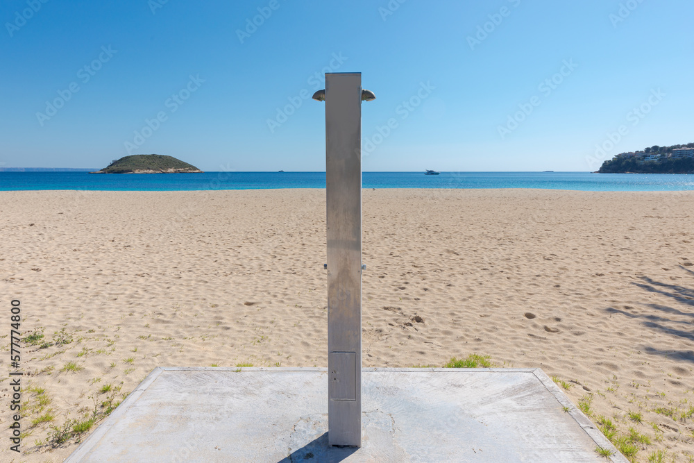 Public shower on Magaluf beach in Mallorca (Balearic Islands, Spain). Public shower on Magaluf beach in Mallorca (Balearic Islands, Spain).