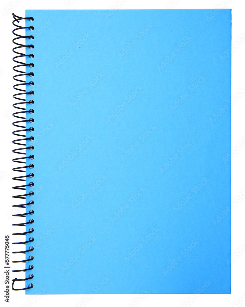 Blue spiral notebook on transparent background png file. - obrazy, fototapety, plakaty 