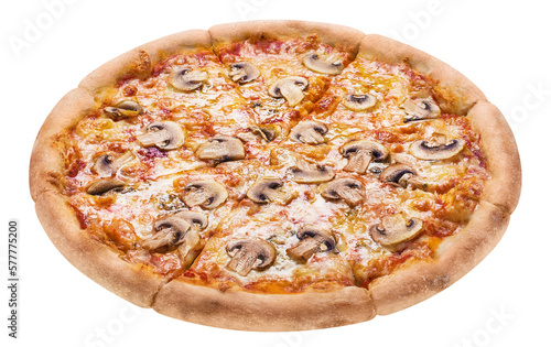 Delicious pizza with mushrooms, mozzarella and tomato sauce, cut out