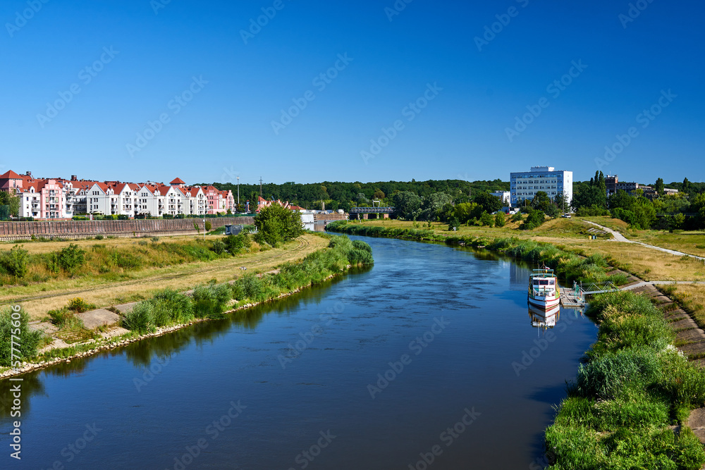 A small cruise ship on the Warta River in the city of Poznan