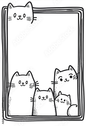 Funny Kitty Cats Frame for greeting card, stationary, book design, notebook, simple graphic element in lively cute curious caring style (generative AI, AI) photo