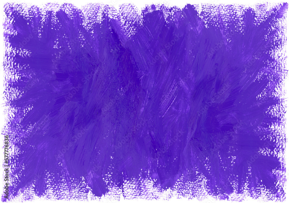 Abstract violet painting background with place for text. Brushstrokes of Very Peri trendy color paint on textured horizontal white canvas. Inspired by )Pantone( new color of the year 2022.