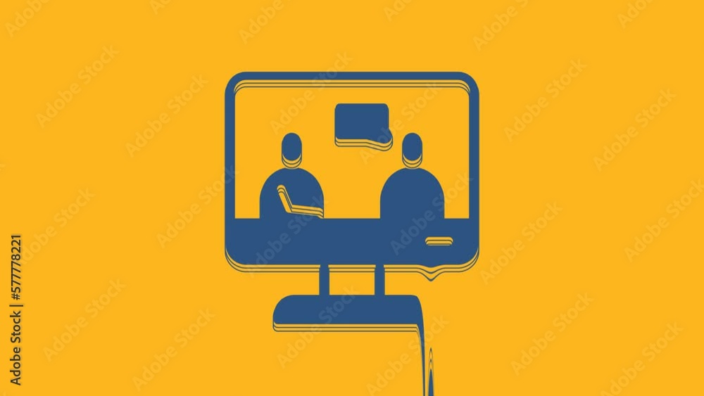 Blue Online education and graduation icon isolated on orange background. Online teacher on monitor. Webinar and video seminar learning. 4K Video motion graphic animation Blue Online education and graduation icon isolated on orange background. Online teacher on monitor. Webinar and video seminar learning. 4K Video motion graphic animation