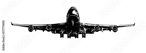 military aircraft black silhouette. Hand drawn Vector illustration for various applications, logo design, t-shirt design, web design, print, interior, books design and many more.