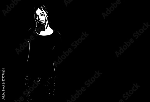 silhouette of a woman black silhouette. Hand drawn Vector illustration for various applications, logo design, t-shirt design, web design, print, interior, books design and many more.