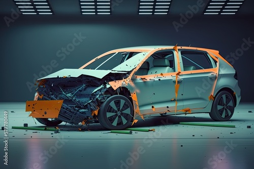 Car crash after collision with another car. 3d rendering image. Generative AI photo