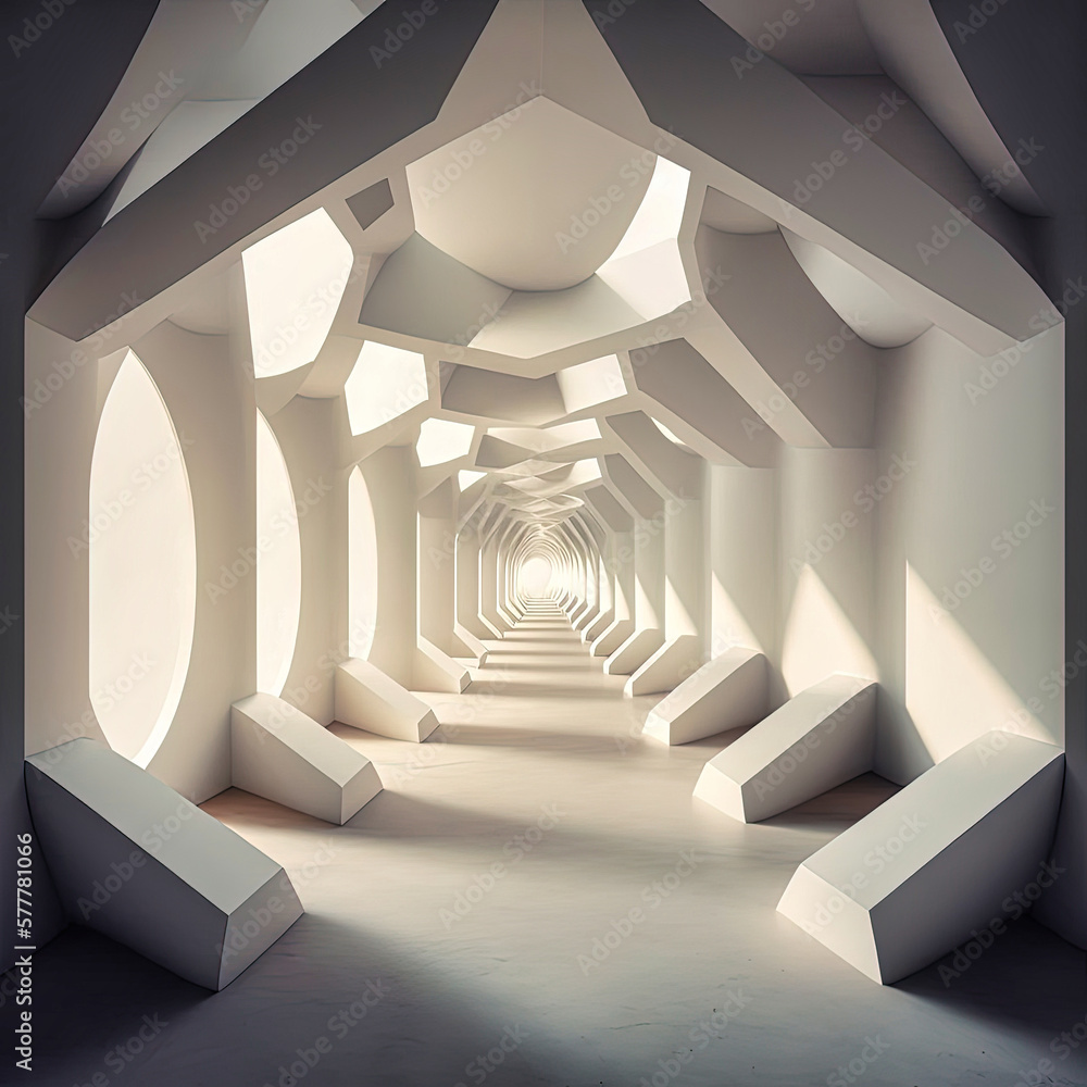 Fototapeta premium Abstract architecture background. Modern white interior and exterior disign. Art to print. oncept for designers and architects. Wallpaper. Generative AI.