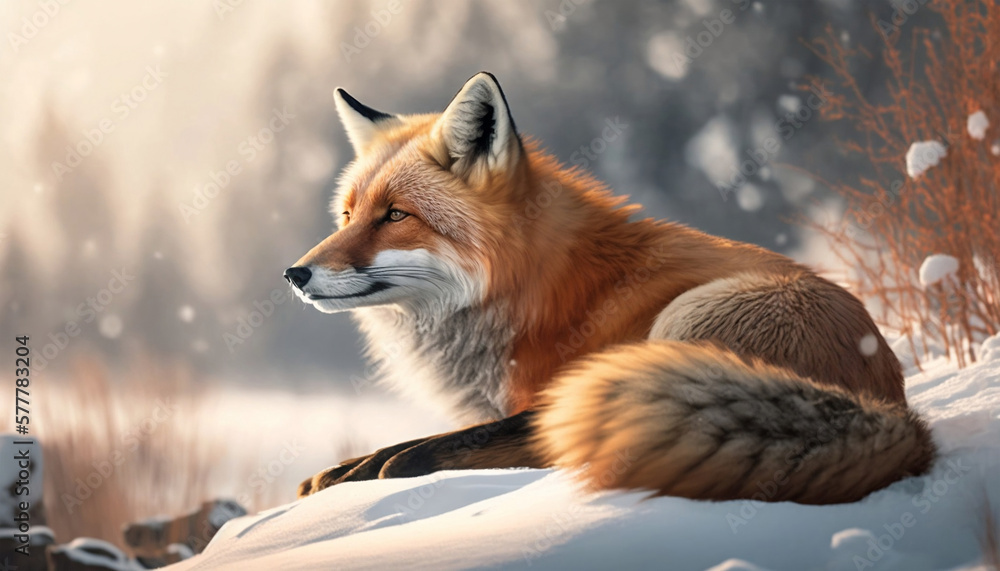 red fox vulpes in the snow, Generative AI