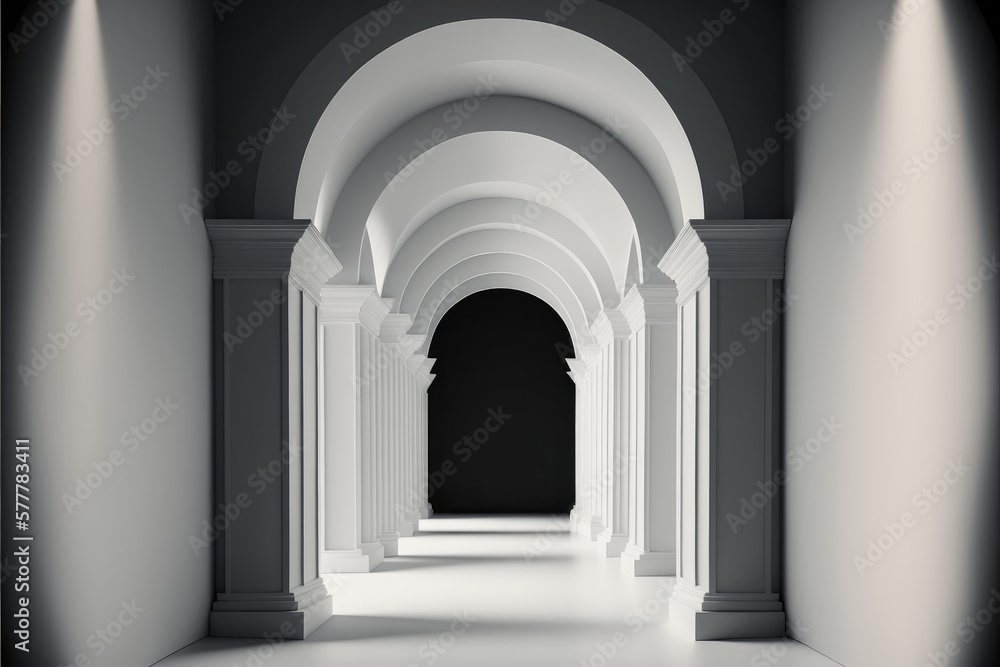 3d rendering of an empty corridor with arches and columns. 3d rendering of an empty corridor with arches and columns.