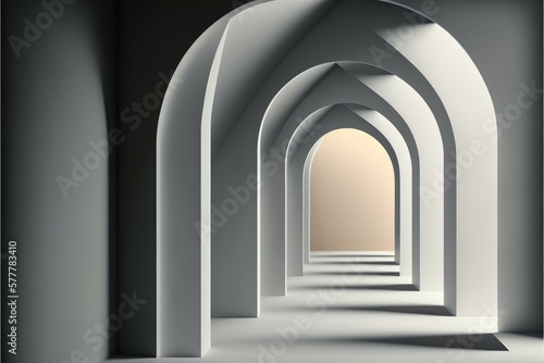 Foto Abstract 3d render of arched corridor with light and shadow.