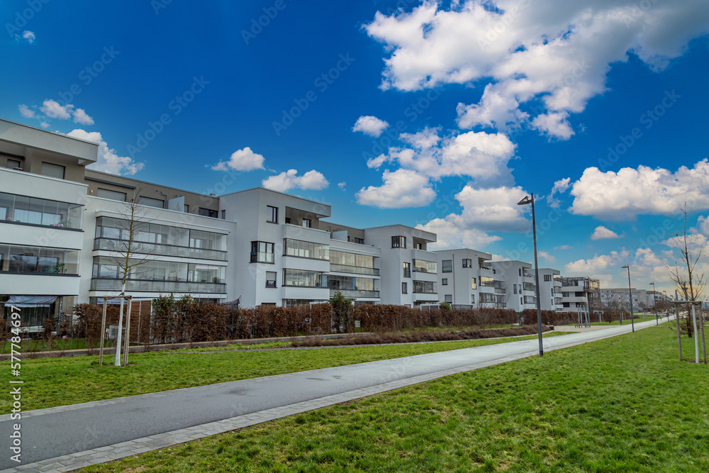 Modern urban  architecture  in Kalbach-Riedberg district (Ortsbezirk) of Frankfurt am Main city. Germany.