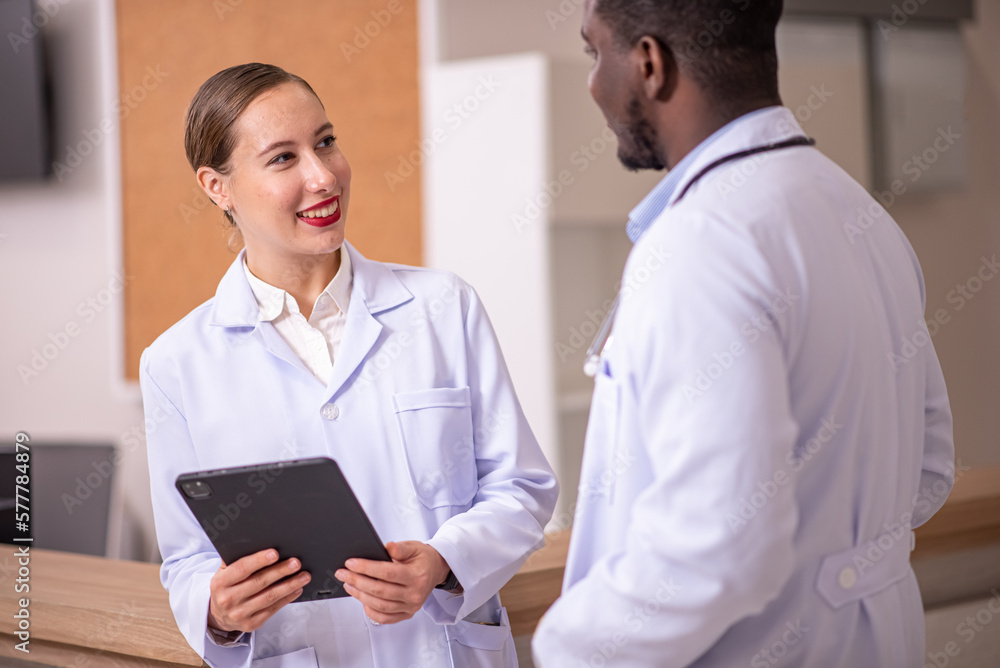 Healthcare professionals discussing in hospital Healthcare professionals discussing in hospital