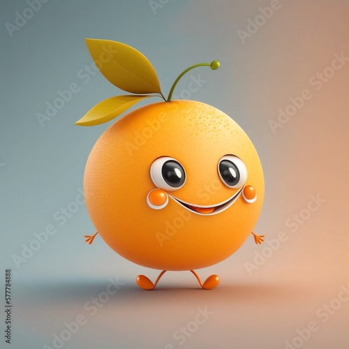 3D Render of Happy Smiling Orange Fruit Character on Flat Background generative ai