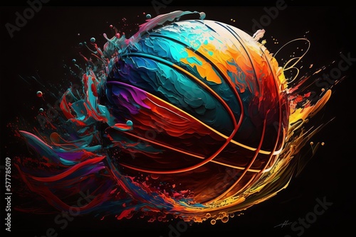 Fototapeta samoprzylepna Piłka do koszykówki abstrakcyjny kolorowy akrylowy obraz Generative AI