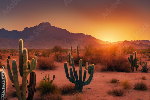 cactus in the desert with mountain landscape