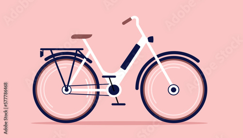 Electric bike - Vector illustration of female e-bike for women in white colour, side view and flat design on light pink background