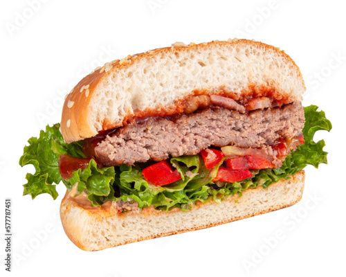 Burger street fastfood with beef isolated on the white background