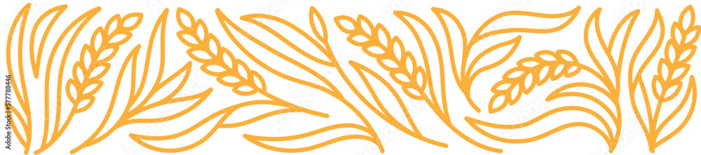 Obraz premium Design element for bakery. Floral ornament. Spikelets and ears of wheat. Editable outline stroke. Vector line.