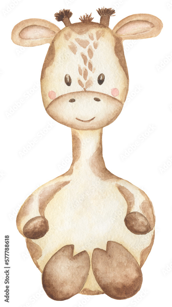 Giraffe clipart. Watercolor Baby Giraffe clip art, Tropical animal
