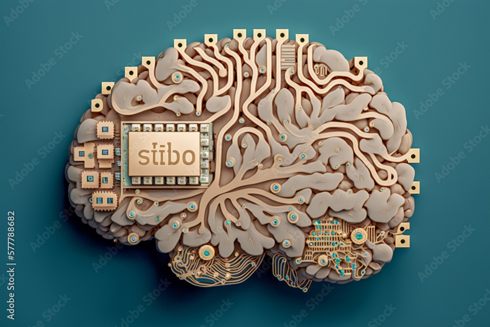 3d render brain with microchip, super photo realistic background, generative ai 3d render brain with microchip, super photo realistic background, generative ai
